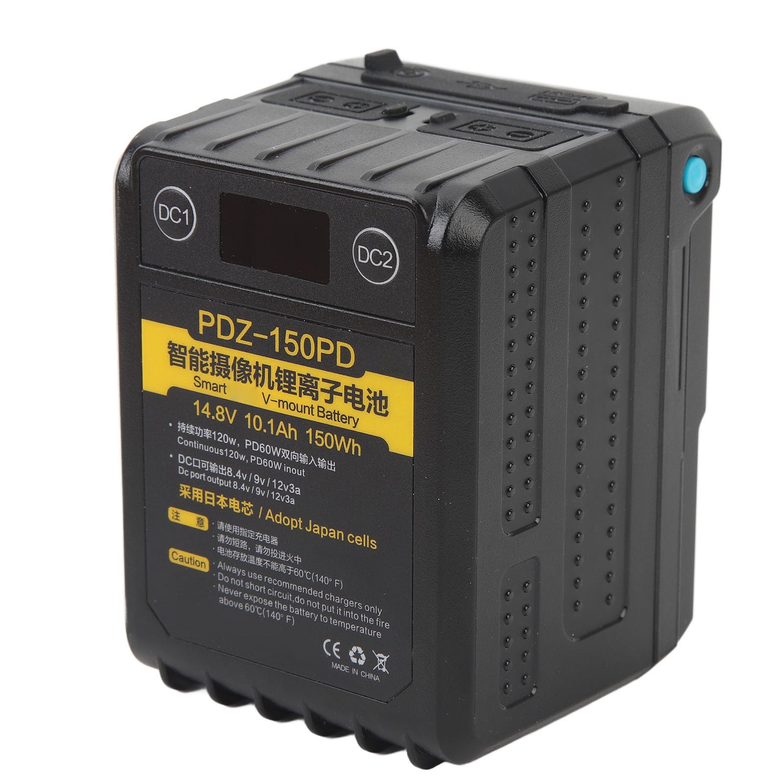 Batería de Montaje en V para Cámara, 150Wh, Alta Potencia, 120W, 14,8 V, Batería de Iones de Litio con Bloqueo de 60W PD, Rápida para Puertos de Videocámara, Luces de Cámara