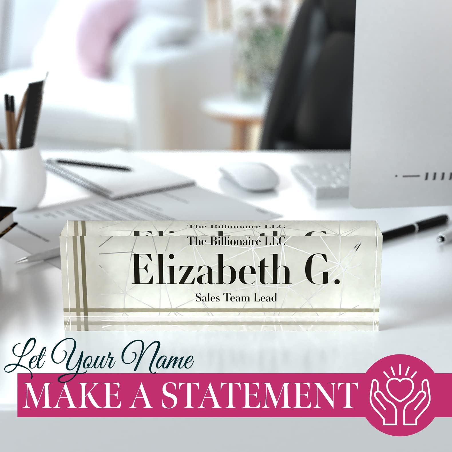 Personalized Desk Name Plate - Custom Acrylic Office Sign With Gift Box