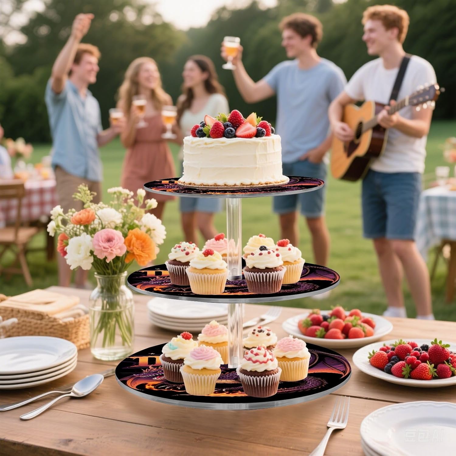 Dragon Flame 3 Tier Acrylic Cupcake Stand, Cupcake Stand for 34 Cupcakes for Weddings, Christmas,Holidays,Parties,Birthday,Printed Cupcake Tower 23300714