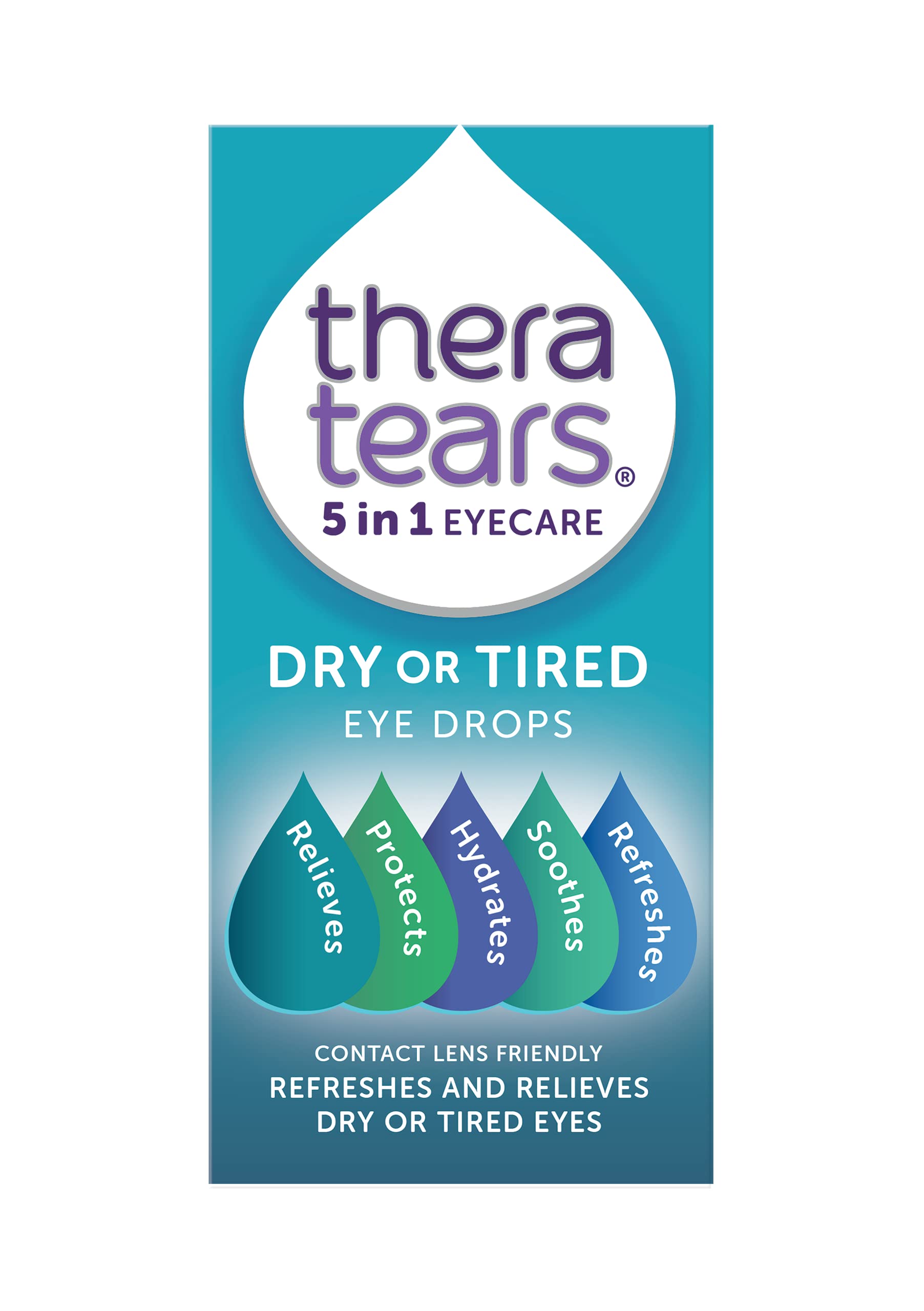 TheraTears Dry or Tired Eye Drops | Refreshes, Hydrates, Protects and Relieves Dry or Tired Eyes | Contact Lens Friendly | 5 in 1 Eye Care Drops | 10ml