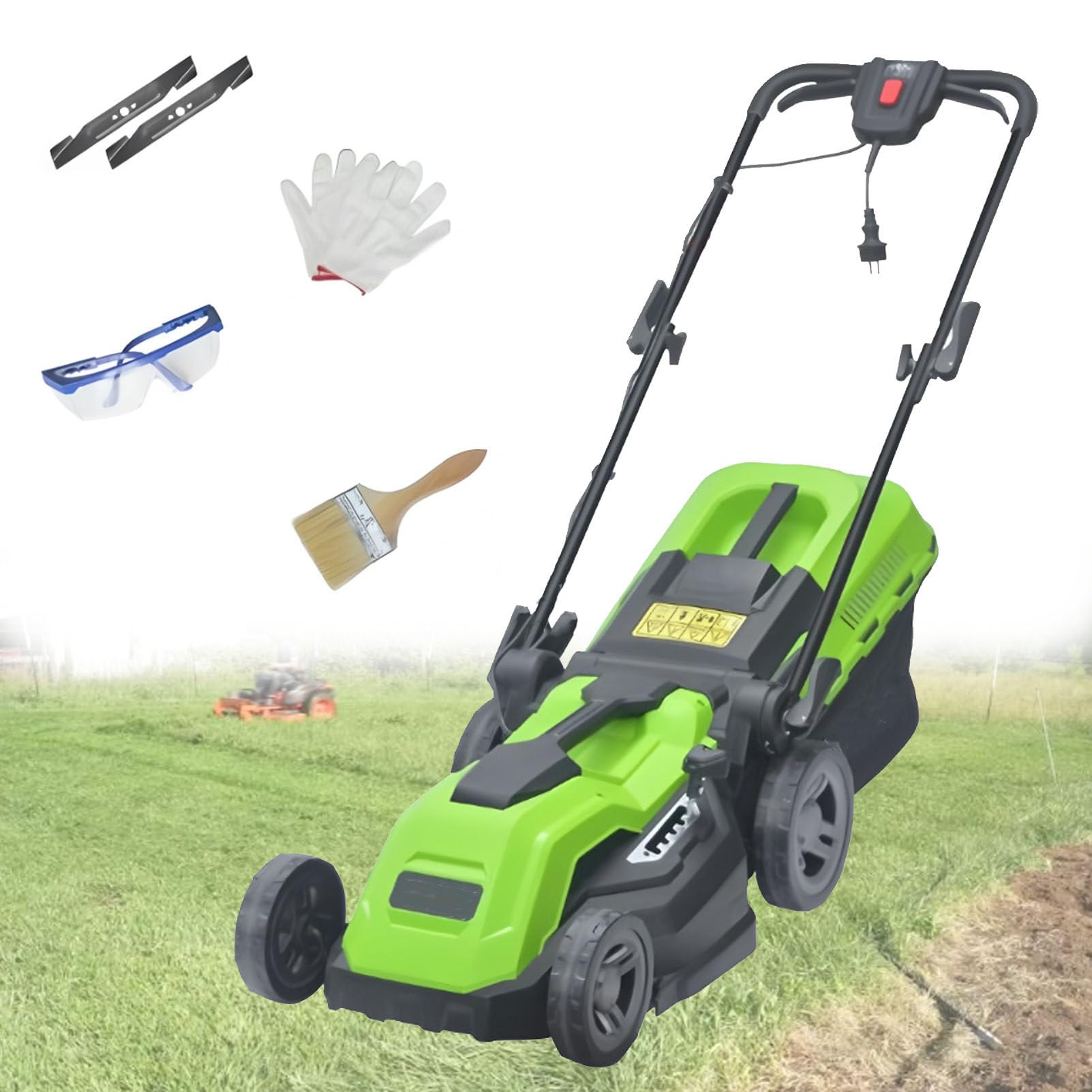 CortacéSped EléCtrico con Bolsa Recogedora De Hierba, Mango Plegable, Altura De Corte Ajustable, CortacéSpedes con Cable para JardíN 2500W/38CM-Cord55M