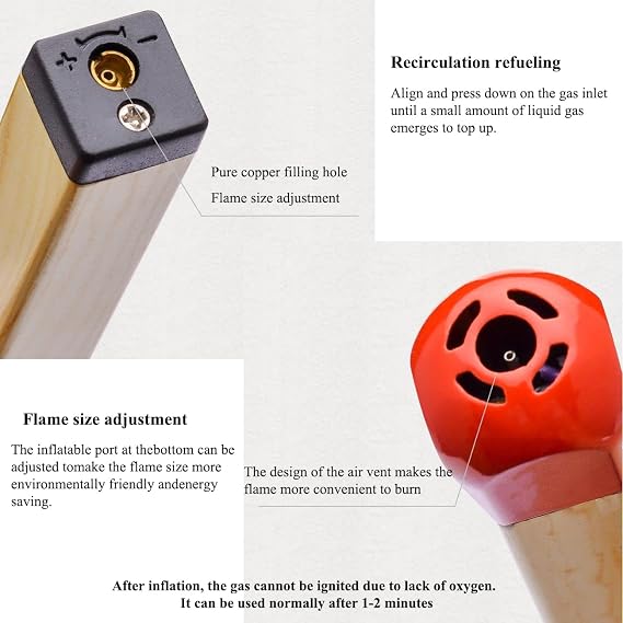 Creative Matchstick Lighter, Open Flame Refillable Novelty Adjustable Metal Lighter Unique Gift for Men Women BBQ, Fireplaces, Camping