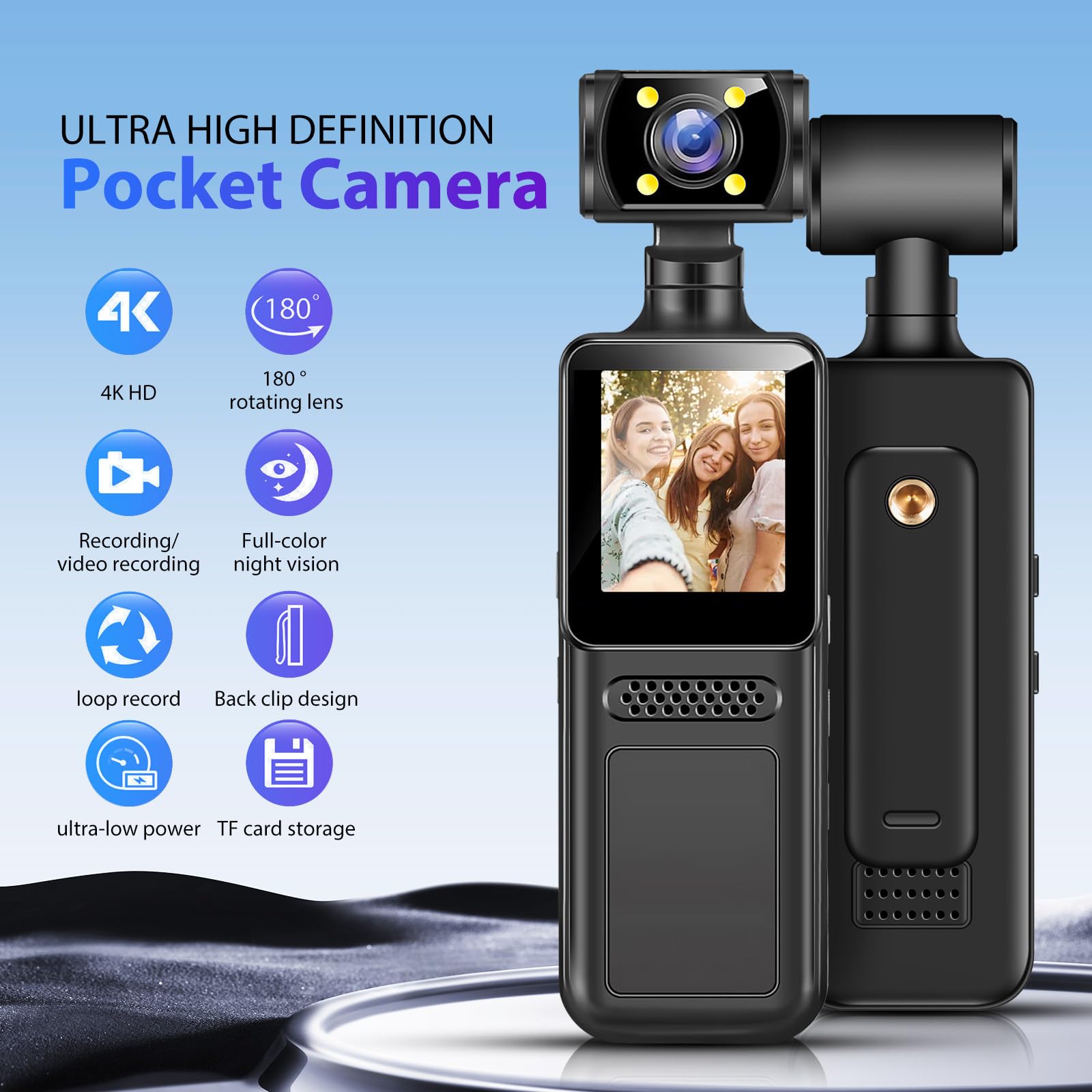 ABS Videocamera Sportiva Tascabile con Registrazione Nera Modello 12