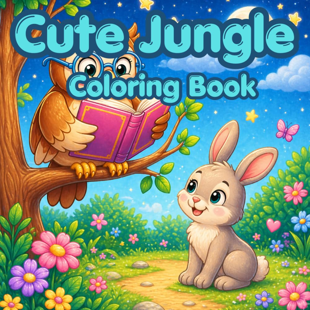 Cute Jungle Animals Coloring Book: Fun and Relaxing Coloring Pages for Kids with Adorable Wild Jungle Animals