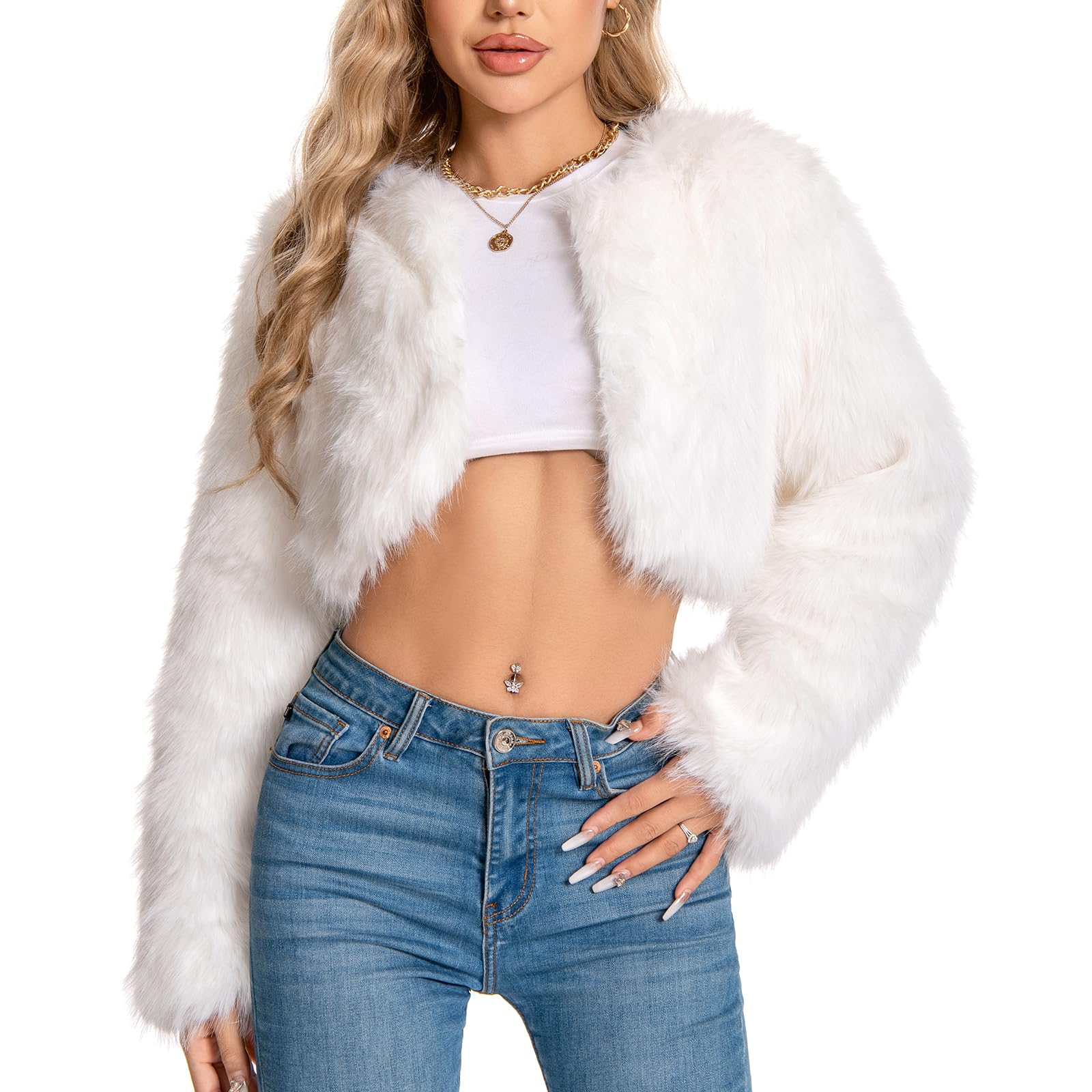 wellatent Fur Coats For Women,Plus Size Cropped Faux Fuzzy Jacket Fluffy Fall Coat.-picture-21