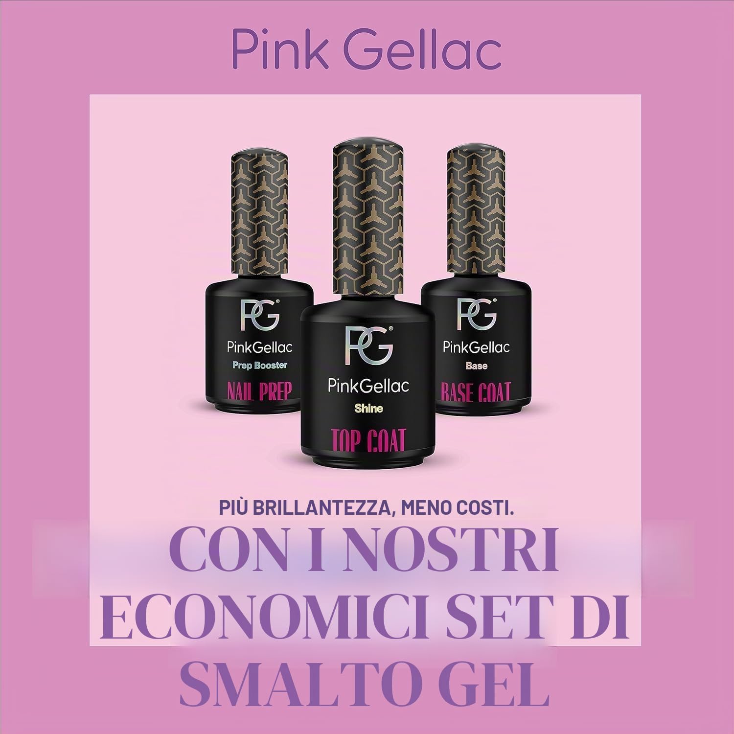 Pink Gellac Base e Top Coat Kit 3 x 15 ml con Nail Prep - Base e Top Coat Smalto Semi Permanente - Preparazione delle Unghie