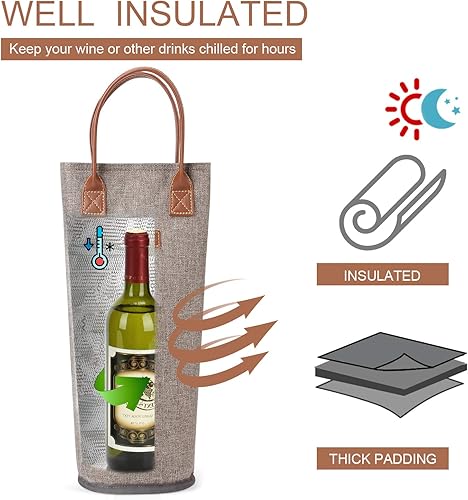 Miniatura 75 de ZORMY Bolsa de vino aislada para una sola botella, 1 botella de vino bolsa acolchada enfriador de vino perfecto para amantes del vino o regalo