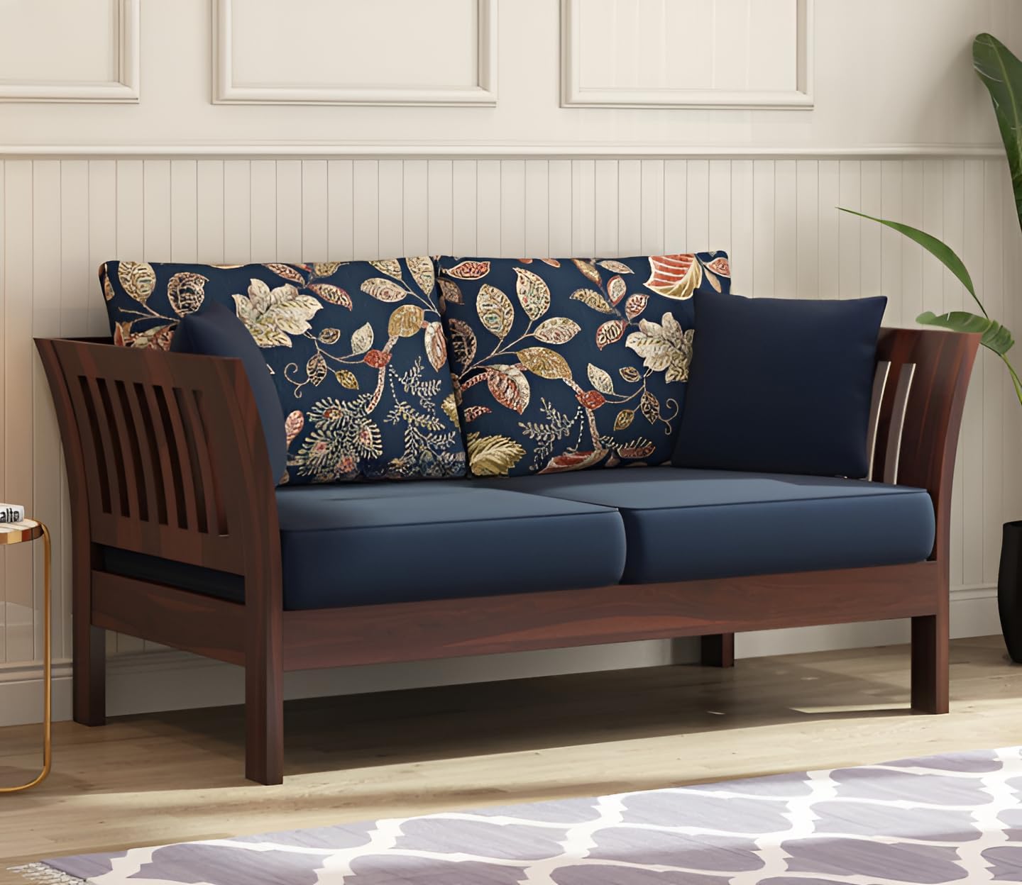 2 Seater Sofa Walnut Finish Wooden Compact Sofa Set 49x30x28 Inches Small Space Modern Couch Solid Wood Frame Living Room Furniture-image-15