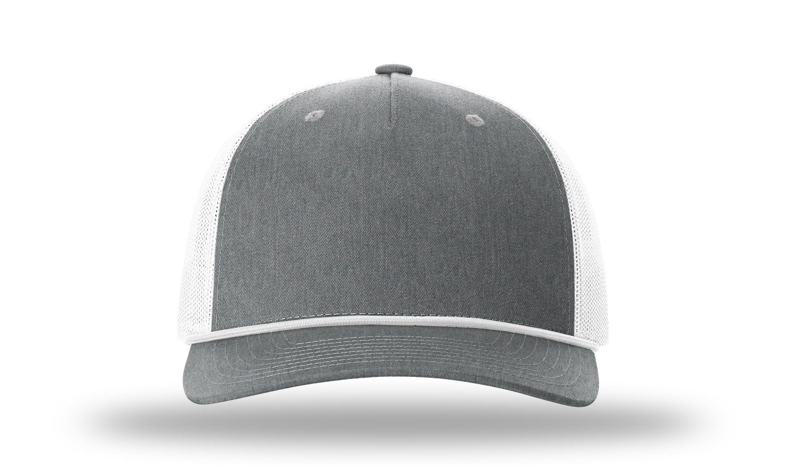 Richardson 112FPR Five Panel Pinch Adjustable Snapback Trucker Hat w/Bill Rope | Classic Mesh Back Cap| Bulk Packs Available (Heather Grey/White/White)