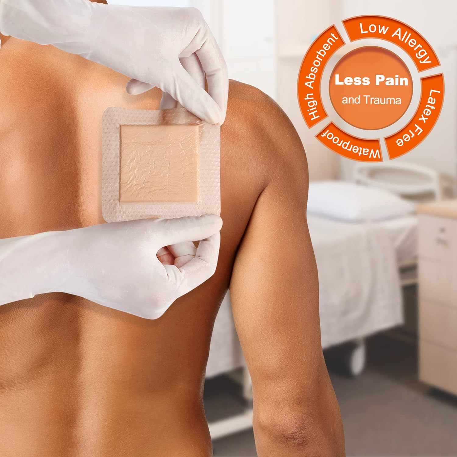 Silicone Foam Dressing with Gentle Adhesive Border 4''x4'' 10 Pack, Painless Removal High Absorbency Bed Sore Wound Bandage for Pressure Sore, Leg Ulcer, Diabetic Ulcer by Ealionmed : Health & Household