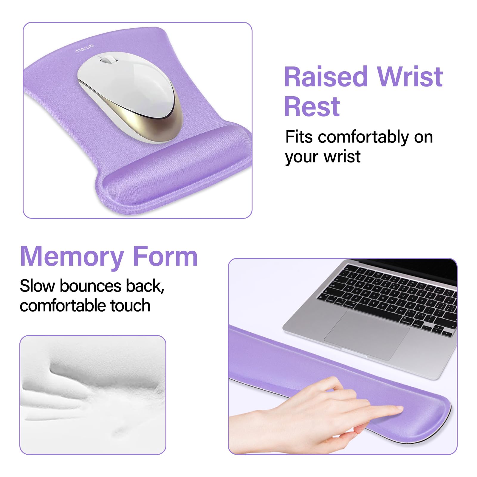 MOSISO Grand Tapis de Souris Gamer avec Repose Poignet, Antidérapant Mémoire Mousse, Violet