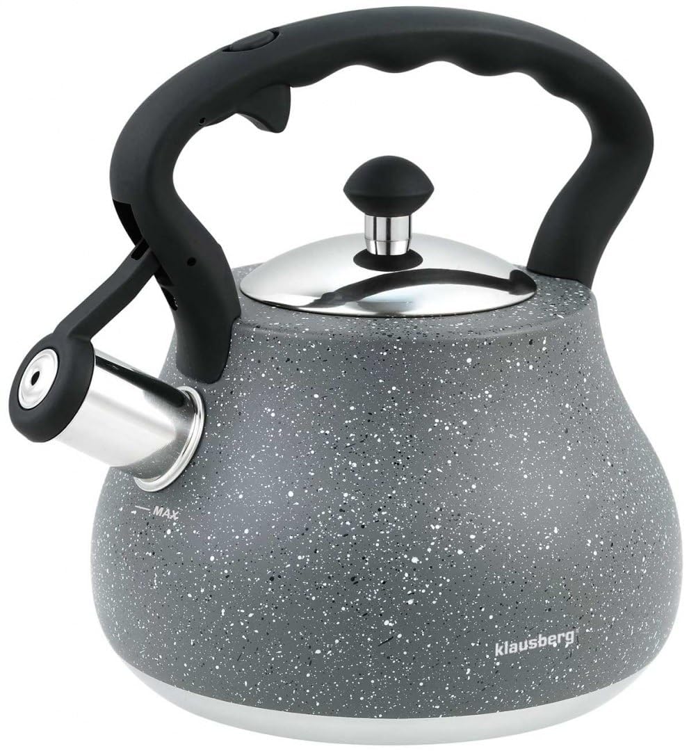Klausberg Grey 2.7L Marble Whistling Kettle For Gas/Induction/All Hobs