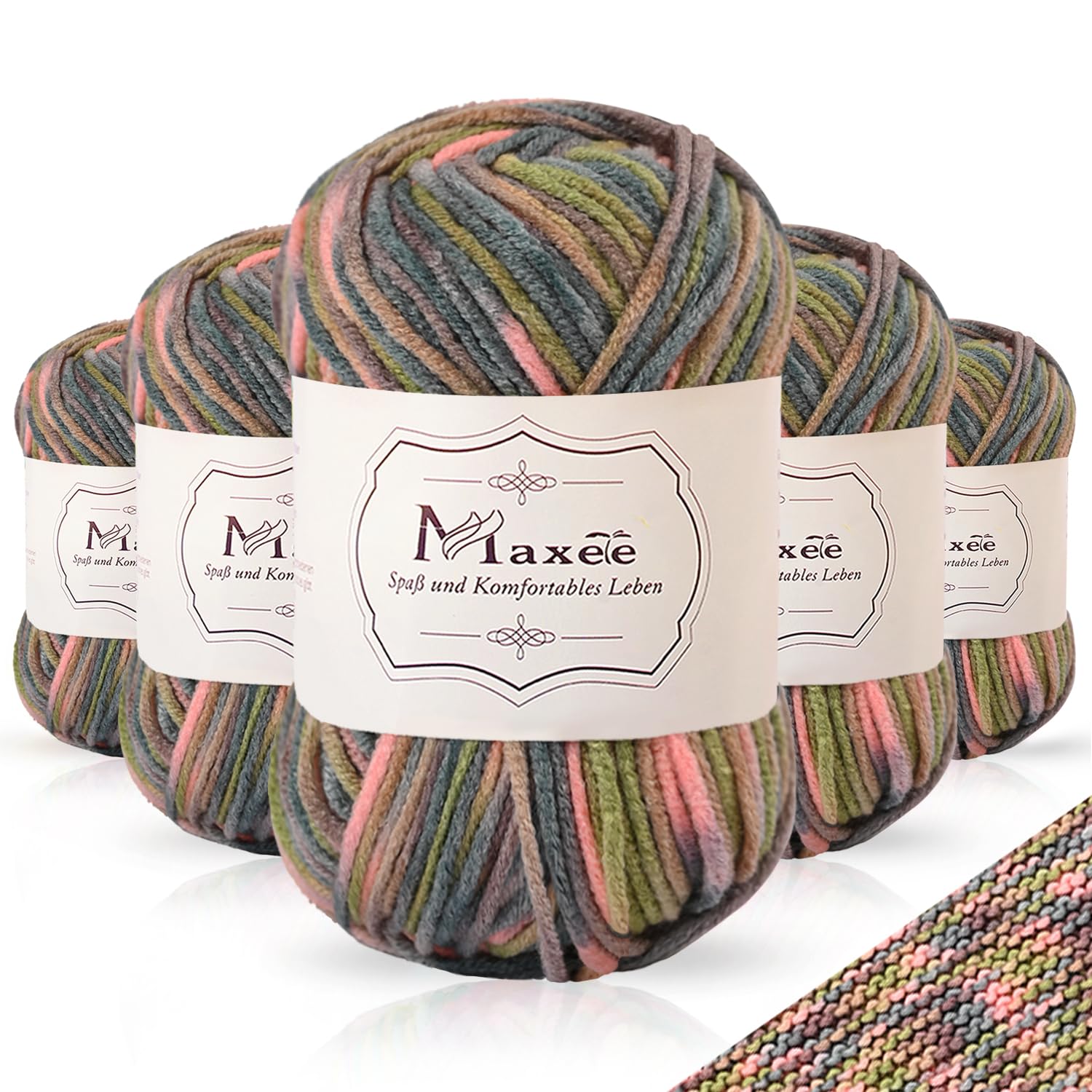 Maxee Handstrickgarn, 50 g Häkelgarn, Bunt Farbverlauf Acrylgarn zum Stricken, Weicher Wolle zum Häkeln, Mehrfarbiges Garn zum Stricken Häkeln und Basteln