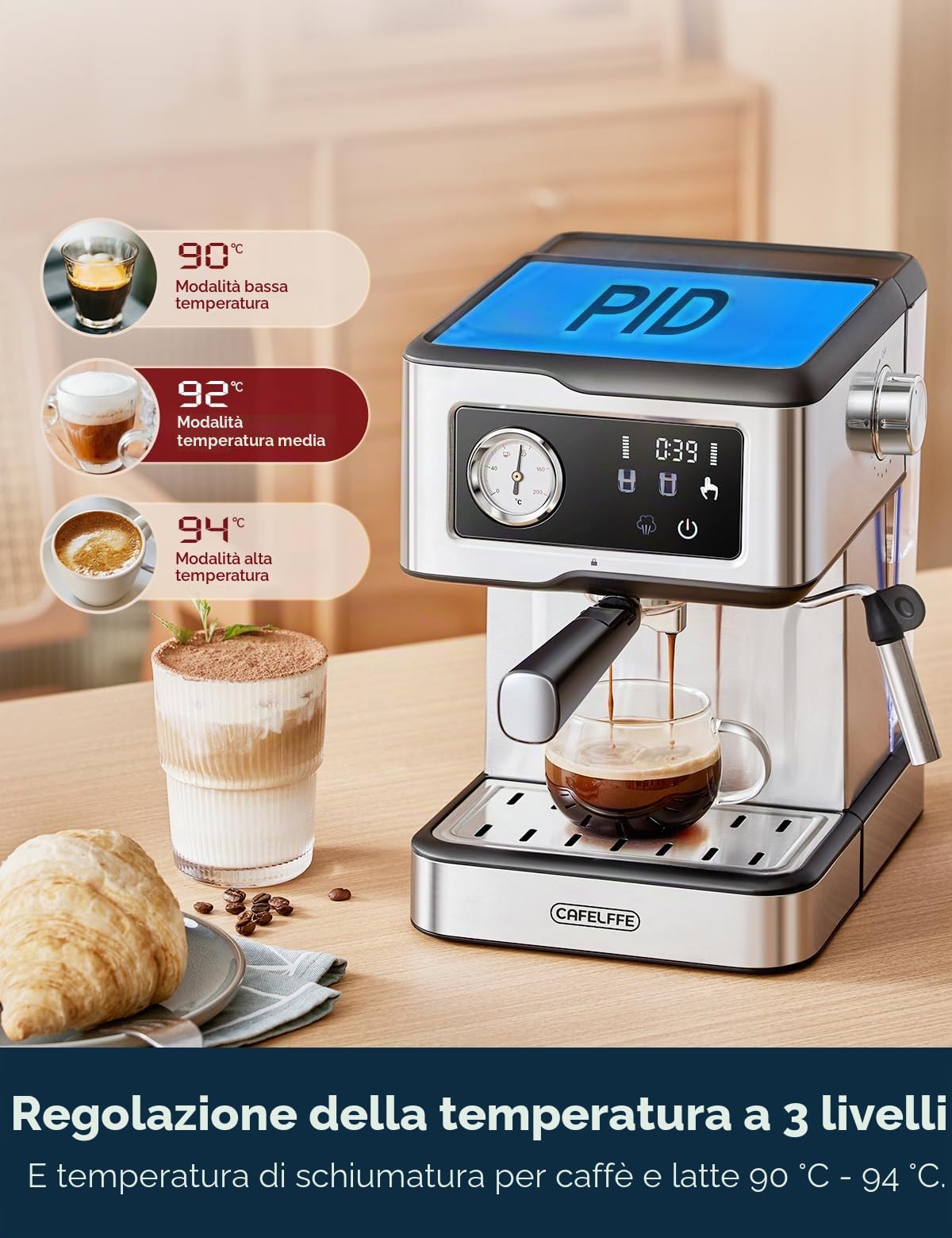 CAFELFFE Macchina da caffè espresso con montalatte e vapore, macchina espresso con pressione a pompa da 20 bar, macchina da caffè espresso con schermo LCD touch screen per barista a casa o per