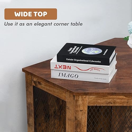 Miniatura 5 de LEMBERI Muebles esquineros para perros, mesa auxiliar de madera de 44 pulgadas con malla, jaula decorativa para mascotas, casa para perros grandes,