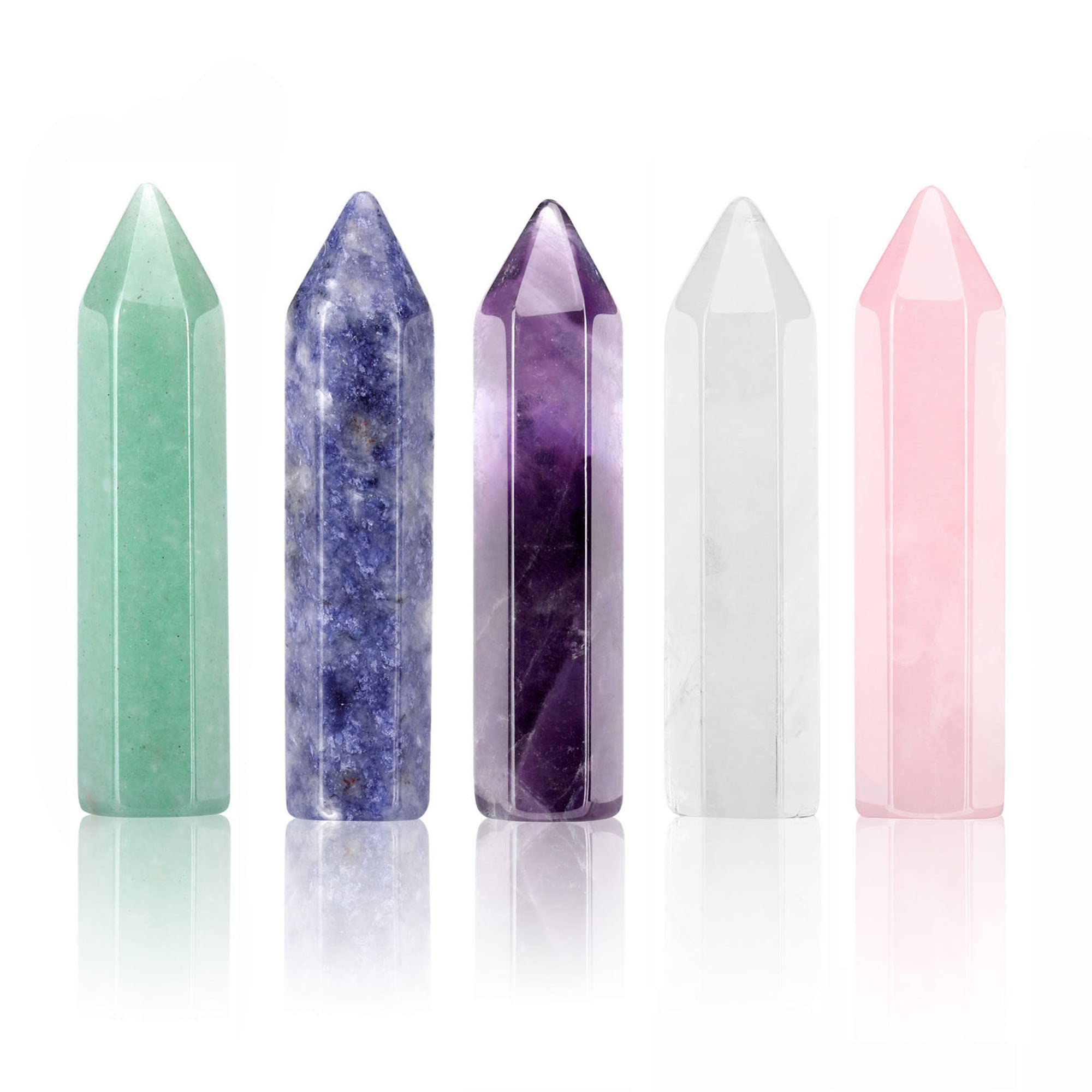 JSDDE Healing Crystal Wand Set Single Point Quartz Crystals Wand Stone for Crystal Healing Reiki Energy Home Decoration 5pcs