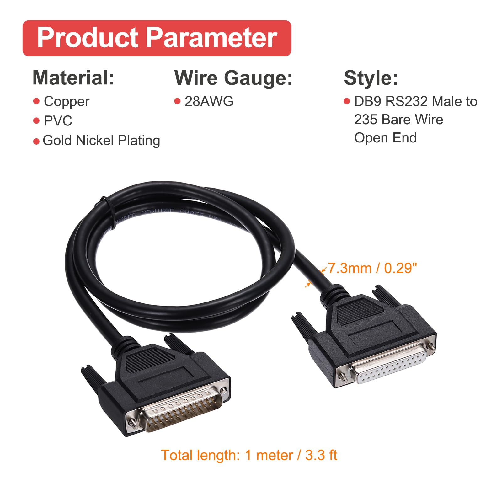 QUARKZMAN Cable Serial DB25, 28AWG Con Blindaje De Aluminio DB25 Macho A Hembra Cable Serial Directo Para Comunicación De Datos, 3.3 Pies