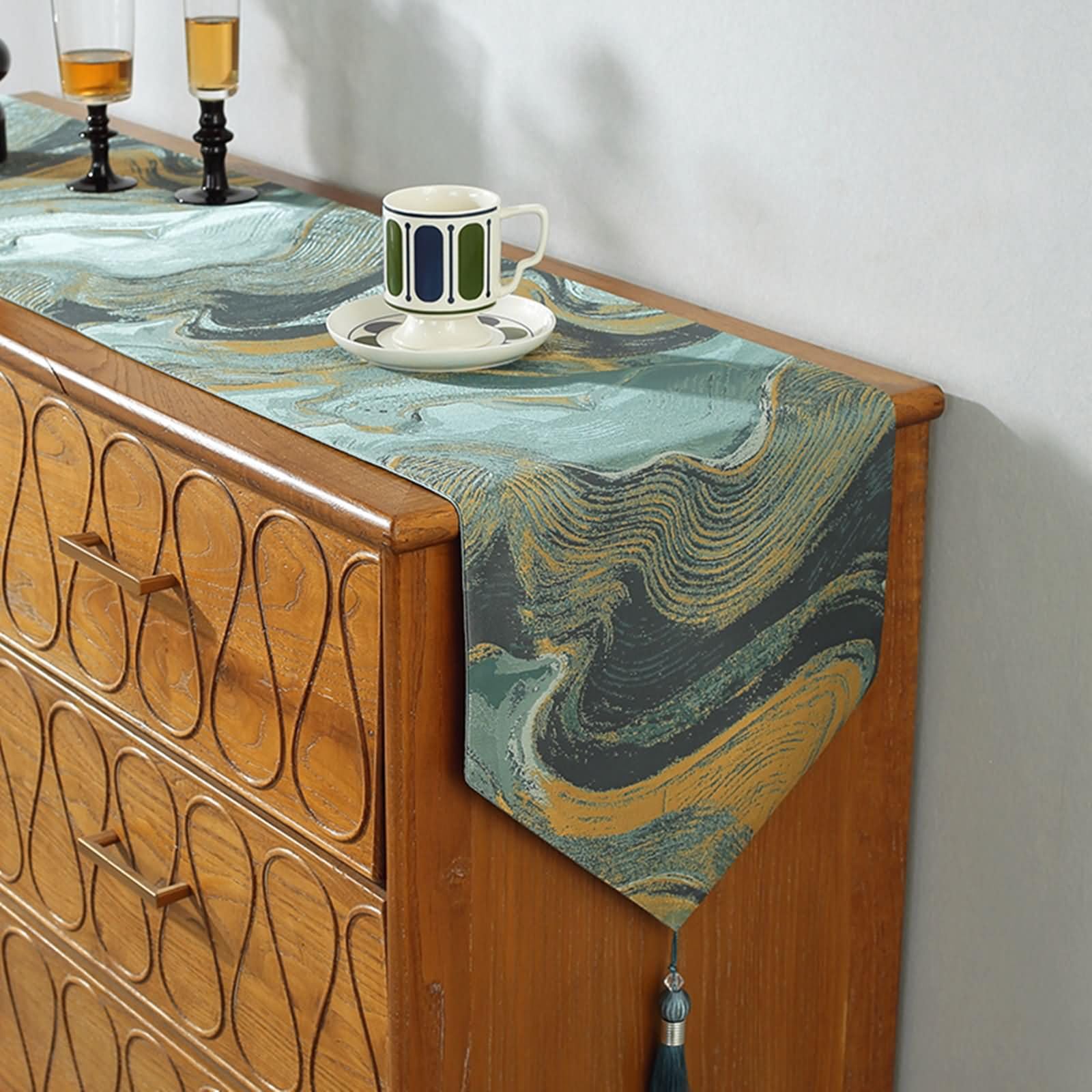 Tischläufer Blau Grün mit Geometrisch,Polyester,33x180cm