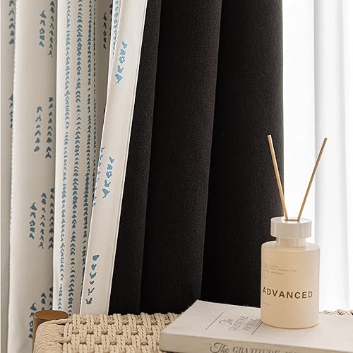 Miniatura 8 de Cortinas opacas 100% bohemias de 84 pulgadas de largo para dormitorio, cortinas bohemias con patrón azul sobre beige para sala de estar, cortinas de