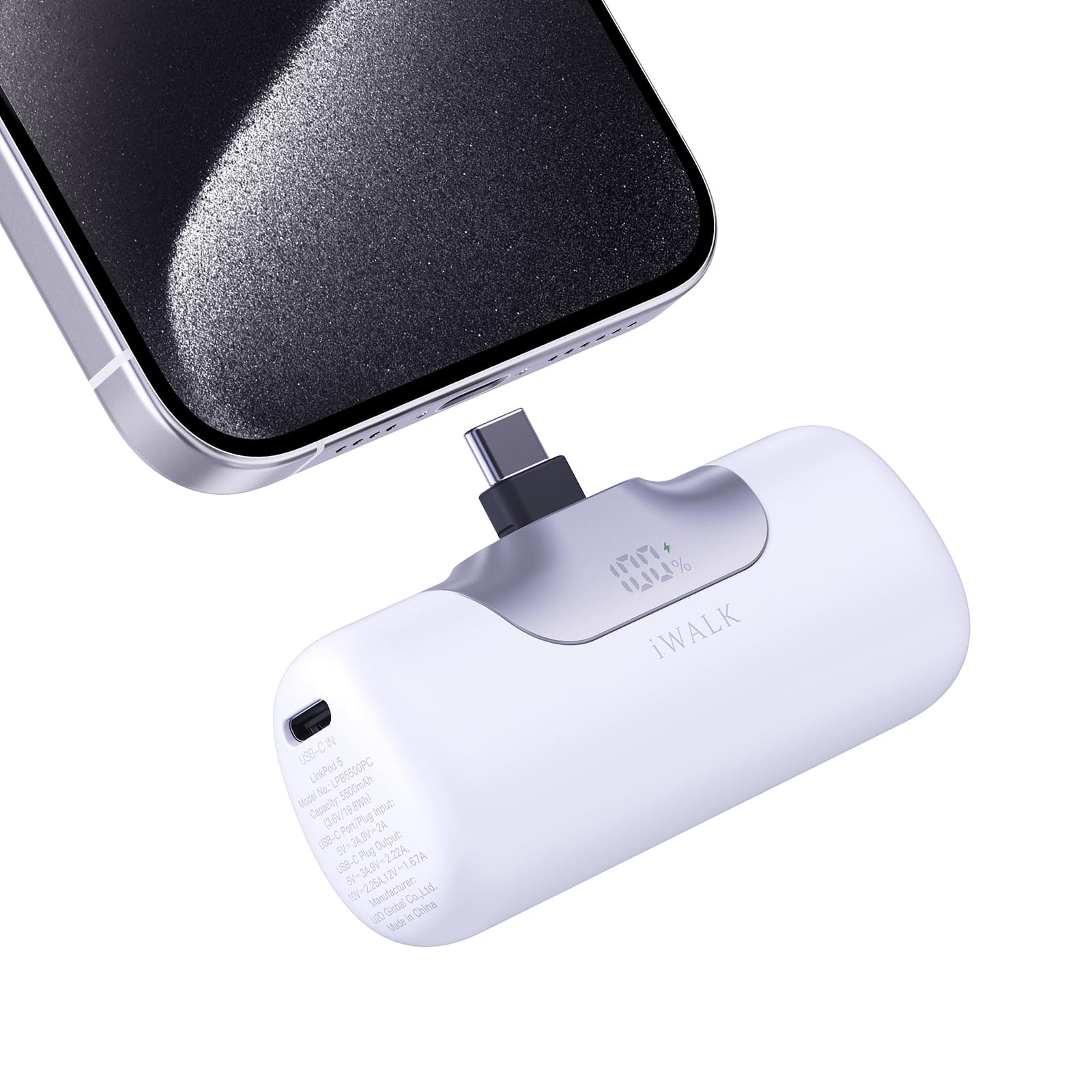 iWALK Power Bank Mini 5500mAh: Caricatore Portatile USB-C Compatto e Leggero, Ricarica Rapida 22,5W Compatibile con iPhone 16 Plus/16 Pro Max, iPad, Samsung Galaxy S24/S23, Android e Altri Dispositivi