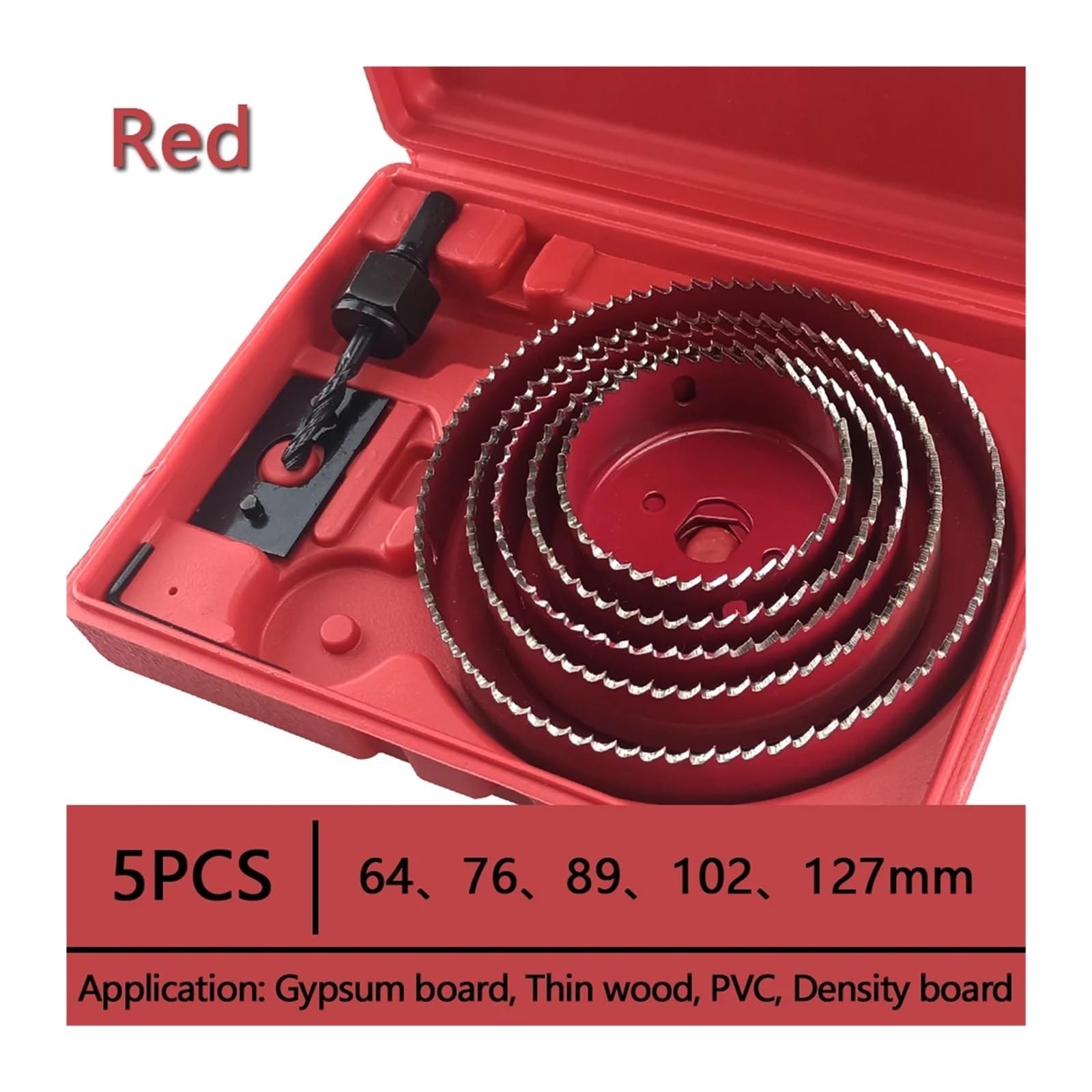Kit sega a tazza, Set Di Seghe A Tazza Da 19-127 Mm, Punte Trapano A Corona For Legno, For Pannelli In Cartongesso, PVC, Plastica, Ad Alta Densità, Utensili For La Lavorazione Del(Red 5PCS 64-127mm)