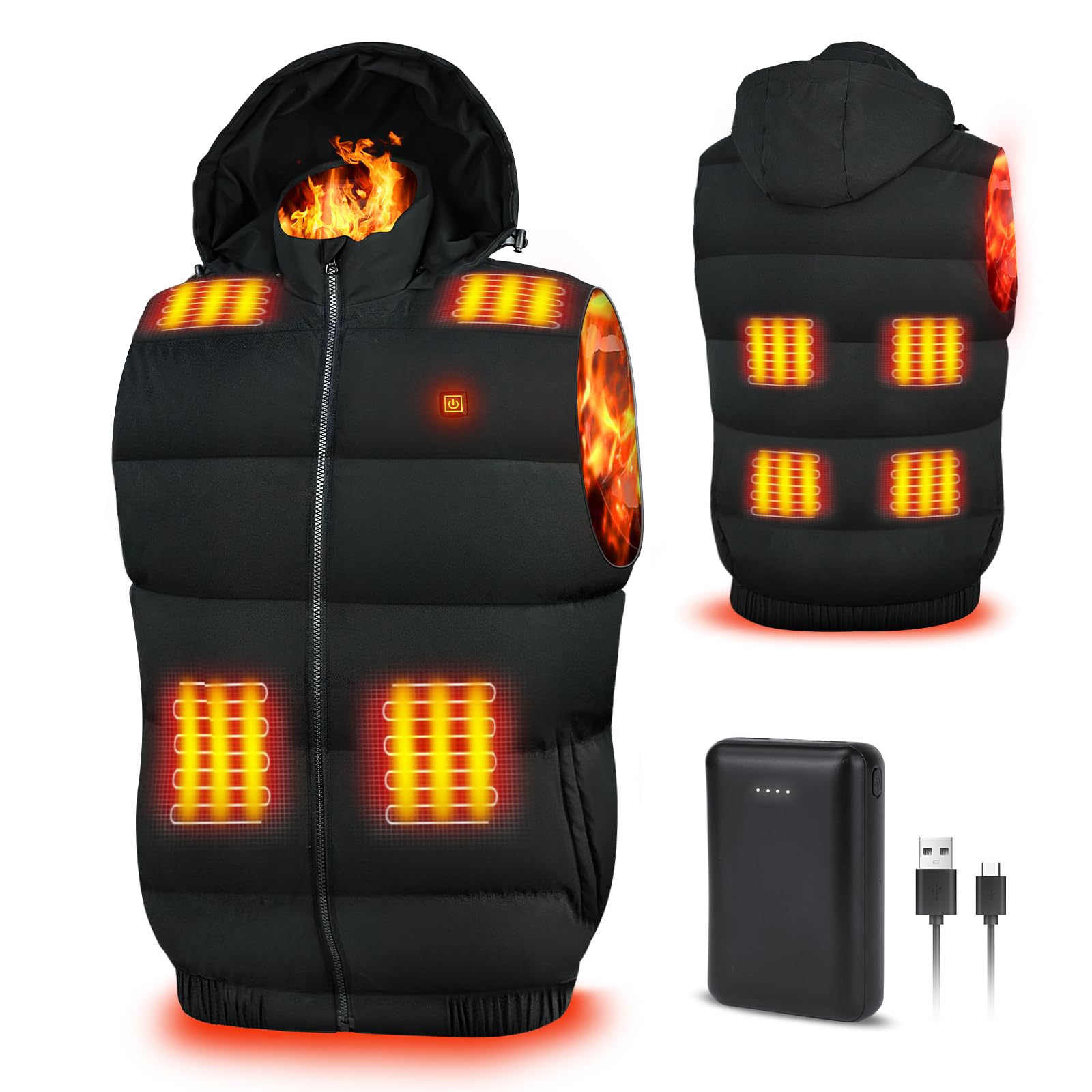 Faxpot Gilet Riscaldato per Uomo e Donna con Power Bank, Gilet Riscaldato con 3 Livelli di Temperatura, Giacca Riscaldata in Pile Elettrico Senza Maniche, 806
