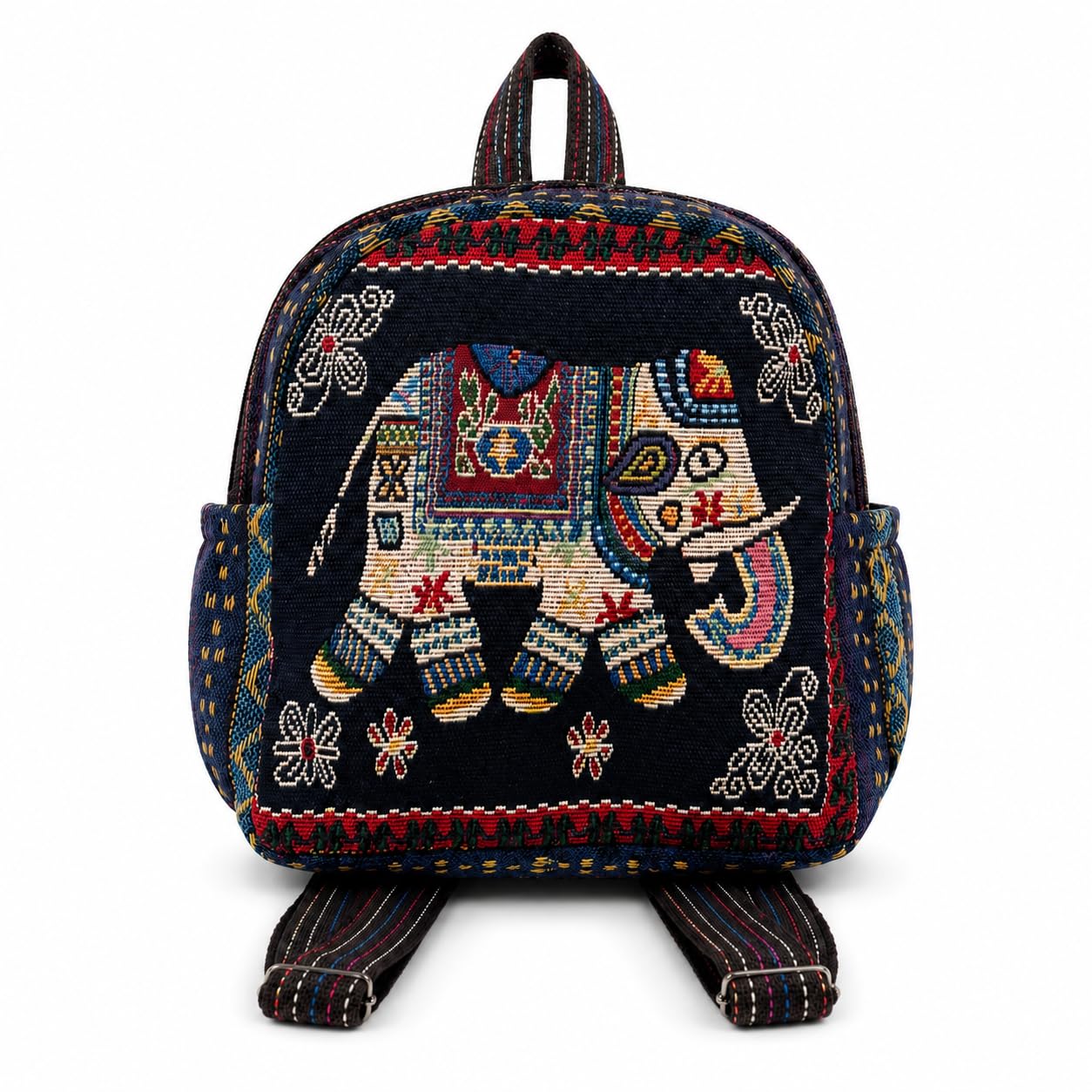 Elephant Embroidered Mini Backpack for Women & Girls Handmade Woven Fabric Traditional Ethnic Bag Small Travel College Casual Gift for Anniversary, Diwali, Raksha Bandhan, Birthday-picture-12