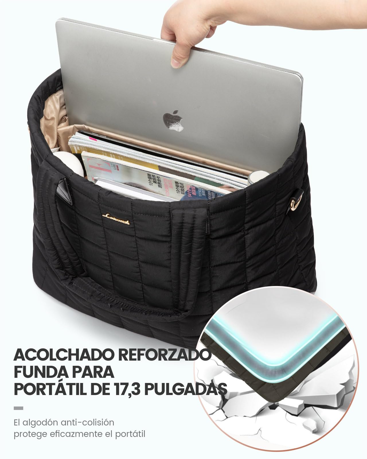 LOVEVOOK Bolso Tote Mujer Grande, Bolso de Trabajo Acolchado y Ligero con Compartimento para Portátil, Ideal para el Día a Día en la Oficina y la Universidad