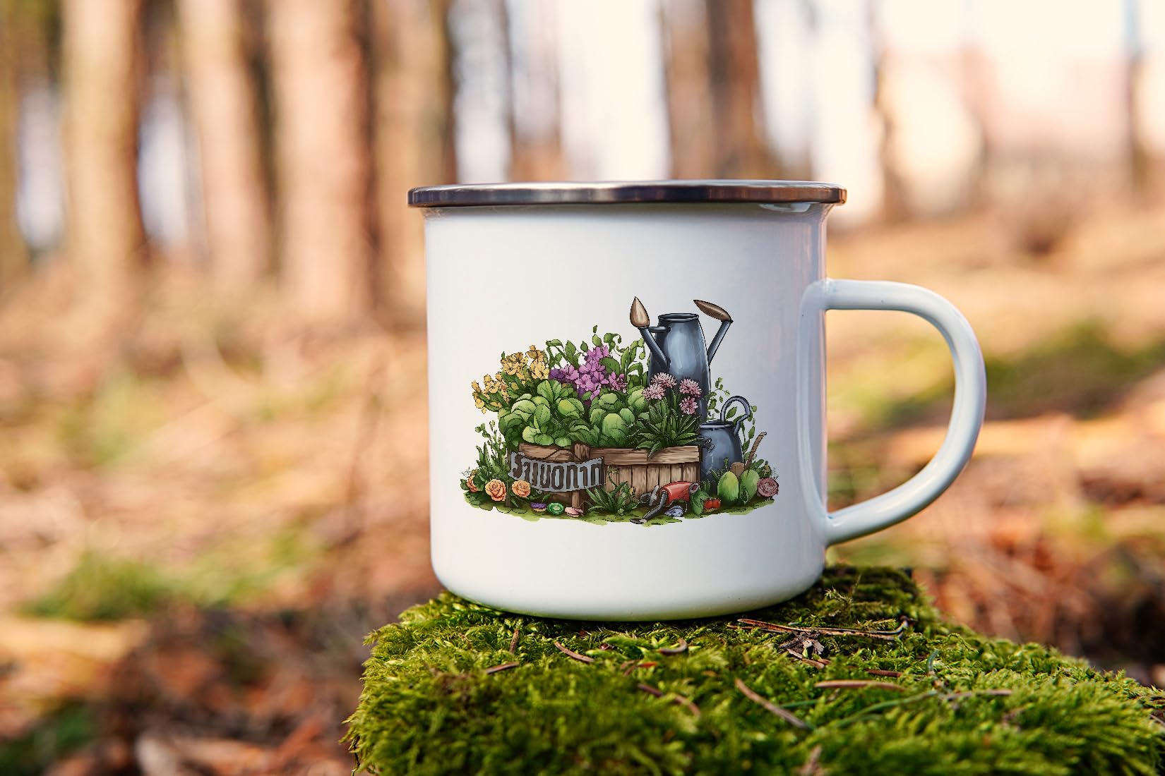 MAXIKIWI - Durable Enamel Coffee or Tea Camping Mug for Indoor Outdoor Use - Gardening Collection - 350ml - Image 2