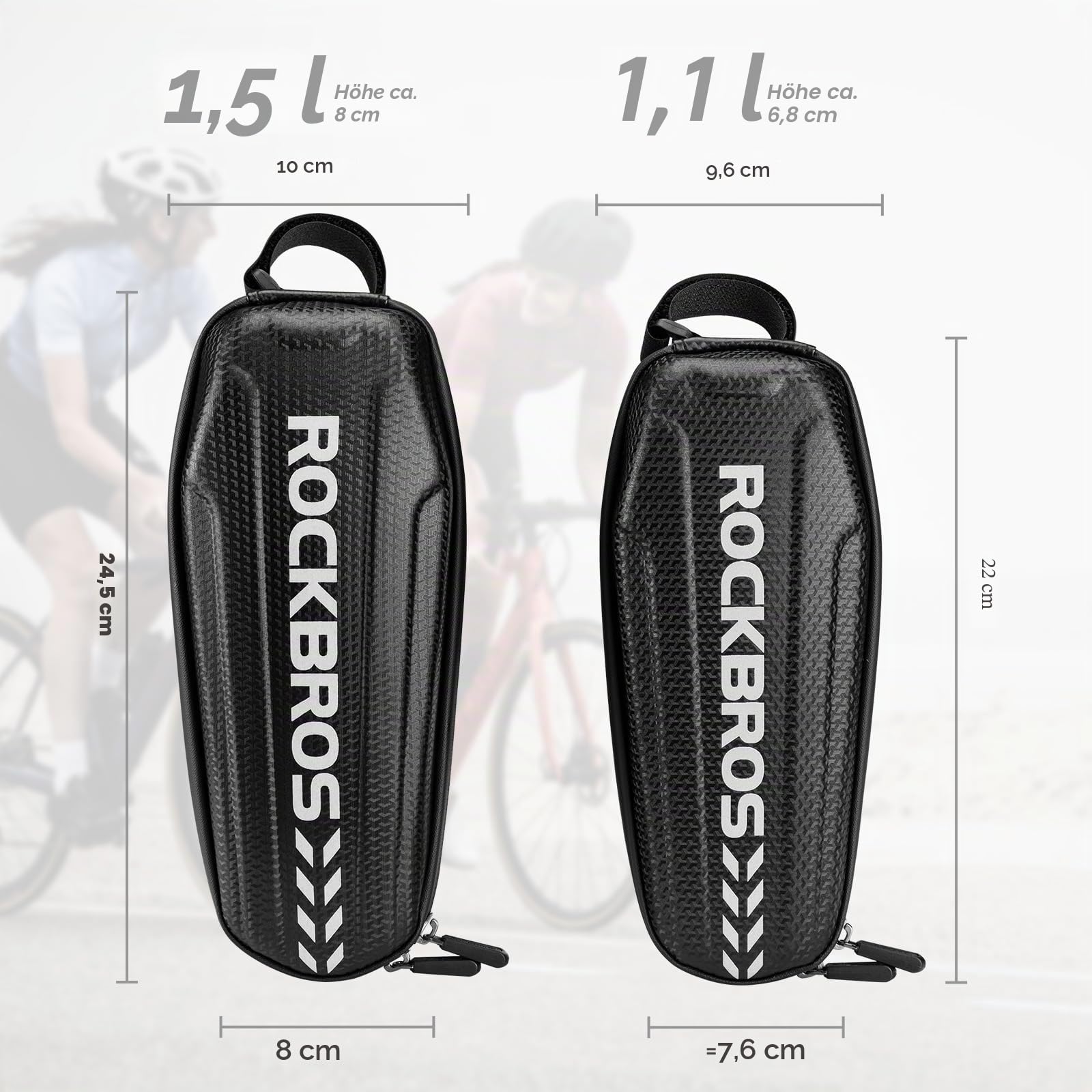 ROCKBROS Fahrrad Rahmentasche Wasserabweisend Oberrohrtasche für MTB Rennrad Faltrad Schwarz L 1,5L / M 1,1L