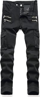 Men's Biker Zipper Deco Washed Jeans