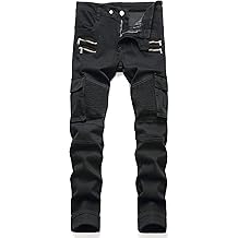 Men's Biker Zipper Deco Washed Straight Fit Jeans