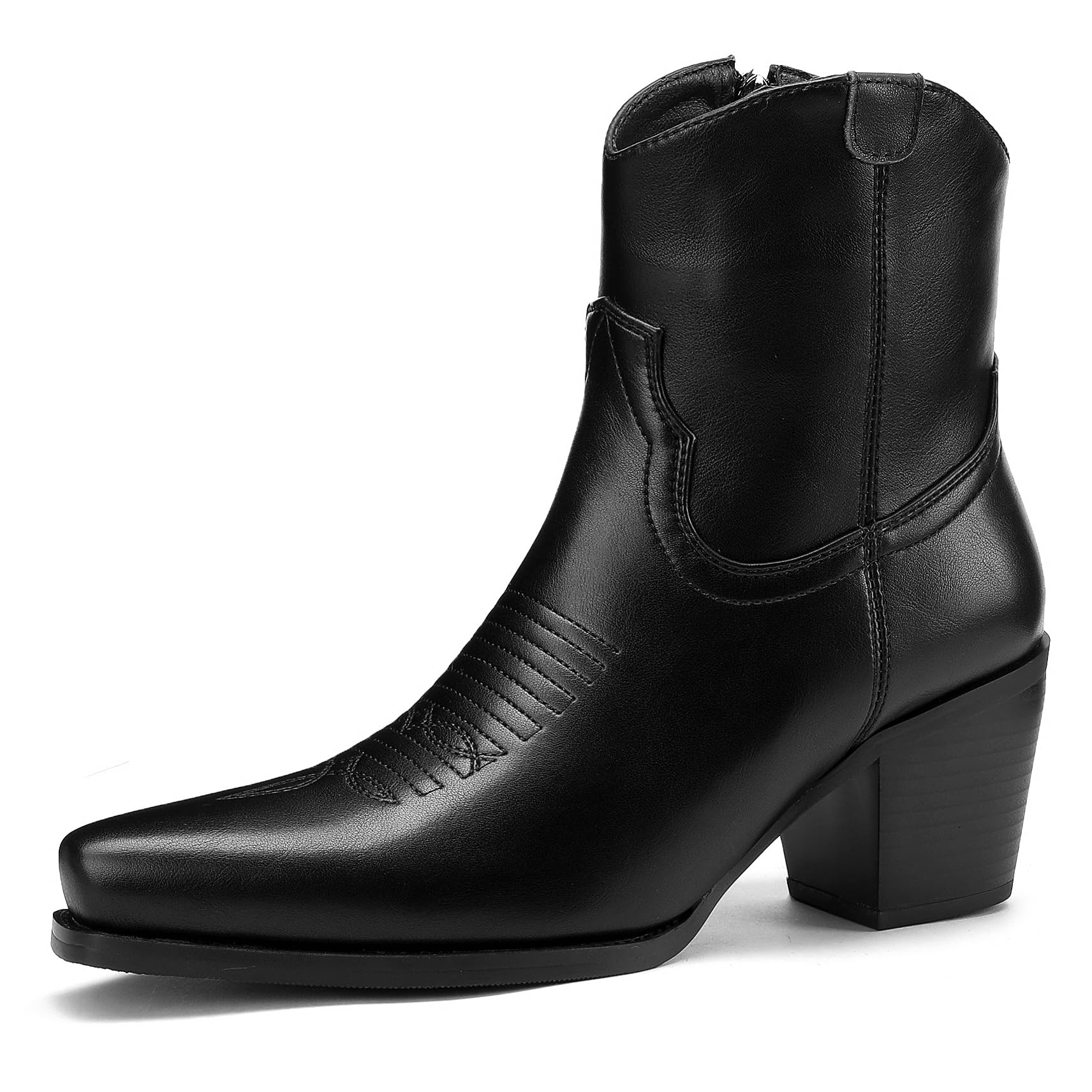 Womens Western Ankle Boots with Side Zip 2 5-Inch Block Heel Embroidered Pointed Toe for Casual and Concert