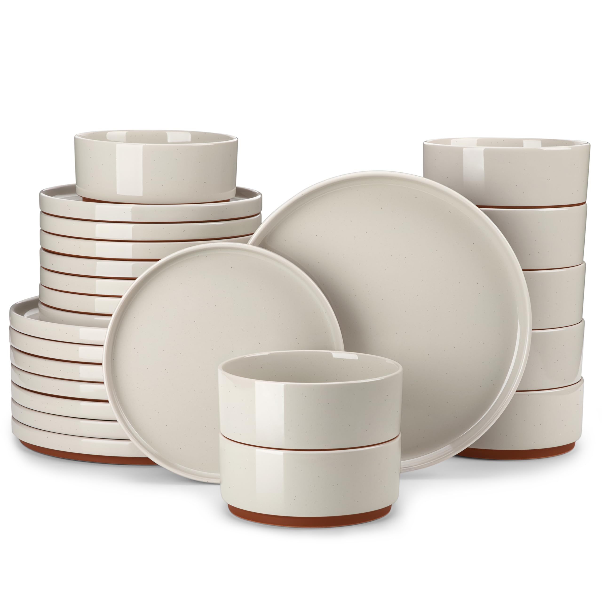 MALACASA Plates and Bowls Set, 24 Piece Elegant Raised Edge Dinner Sets for 8 People, Scratch Resistant Dinnerware Sets Crockery Set, Mircowave Dishwasher Safe Dishes Set, Grey, Leah Series