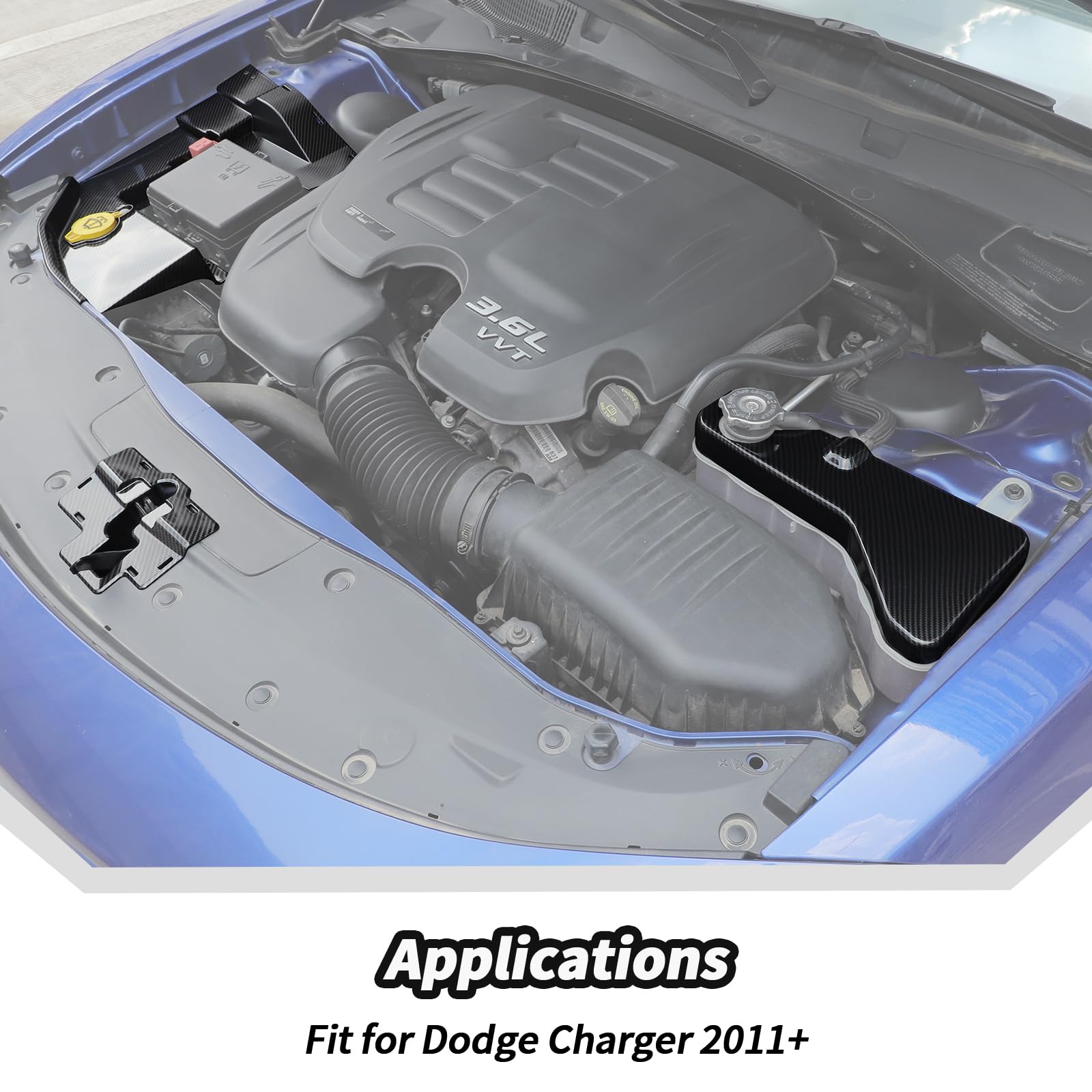 JeCar Kit de cubierta antipolvo de fibra de carbono para refrigerante del parabrisas para Dodge Charger 2011-2023, accesorios interiores