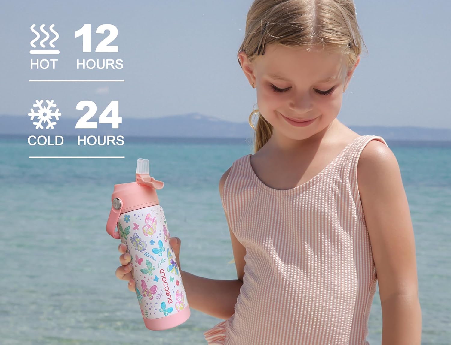 DLOCCOLD Kids Insulated Water Bottle with Leak Proof Straw Lid, Double Wall Vacuum Stainless Steel Water Bottle with Silicone Boot, Reusable Tumbler for Travel, Boys, Girls