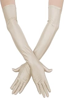 Yolev Lange Handschuhe Damen Satin Fingerhandschuhe Oper Braut Tanzhandschuhe Party Rot Schwarz Beige Weiss Stretch Handschuhe Erwachsene Halloween Handschuhe