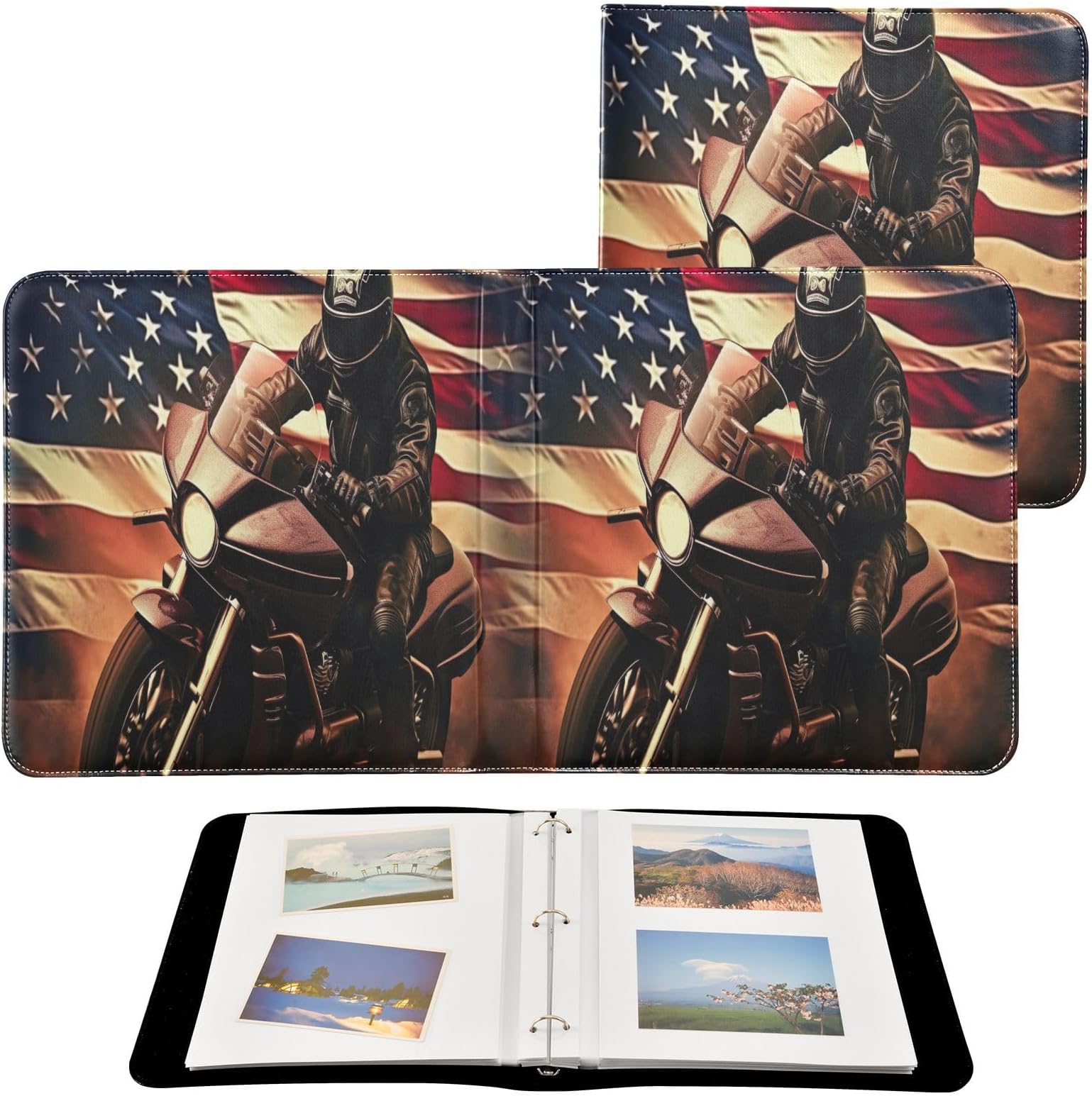 American Driver Scrapbook Photo Album 20 Pages Leather Cover Magnetic Self-Stick Page Photo Album for Anniversary Albums,Wedding Photo Album,Baby Growth,Family Album