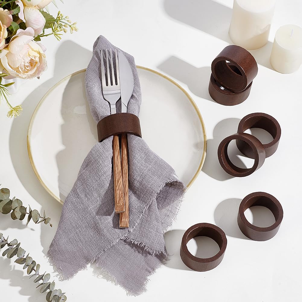 AHANDMAKER Lot de 50 ronds de serviette en bois pour salle à manger, anniversaire, dîner, Noël, automne, fête de Thanksgiving (rond, marron)