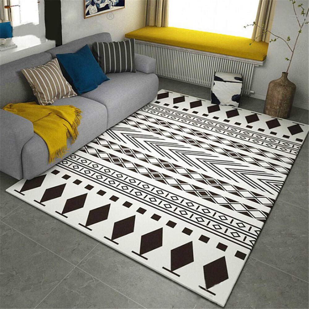 Tapis de chambre géométrique bohème gris noir blanc 80x160cm