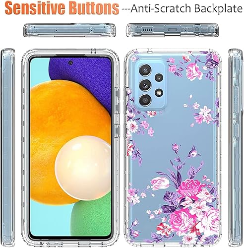 Miniatura 5 de Funda para Galaxy A52 5G4GGalaxy A52S SM-A526 con protector de pantalla de vidrio templado, diseño floral a prueba de golpes, carcasa protectora de