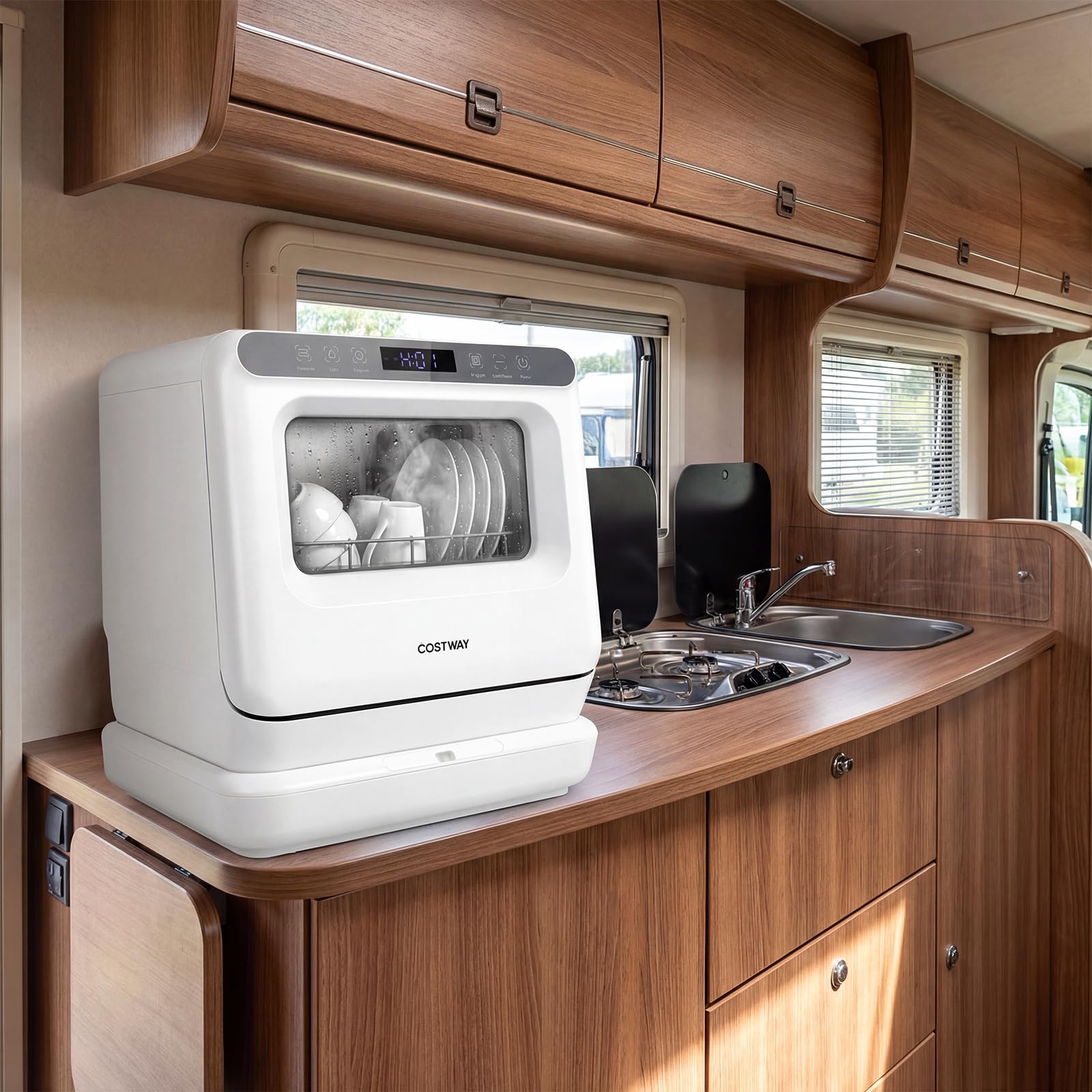 COSTWAY Mini Geschirrspüler, Tischgeschirrspüler mit 6 Programmen & 8,25 L Wassertank & Lufttrocknung & Touch Control, Spülmaschine klein für Wohnungen & Wohnmobile