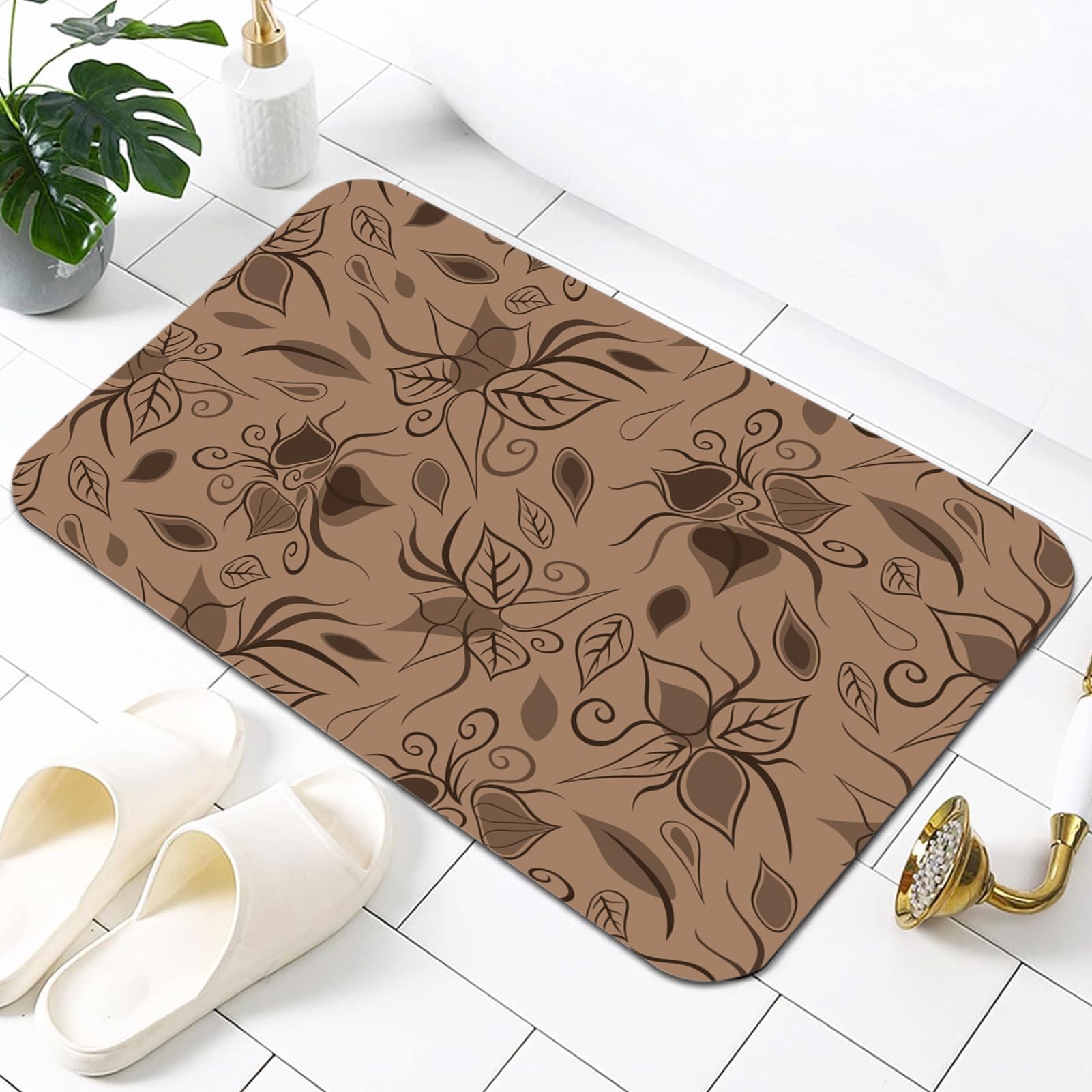 Abstract Flowers Bathroom Rugs Bath Mat Rug for Bathroom Non Slip 36x72 Water Absorbent Chenille Bathroom Floor Mats