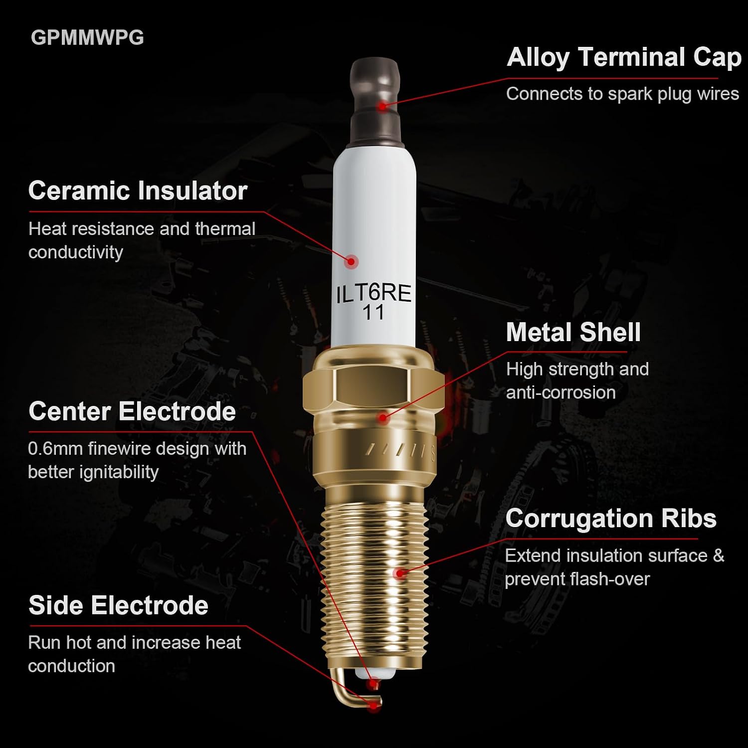 Spark Plug 6509 LTR6IX-11 Compatible with F150 F250 Explorer Mustang, for Allure Enclave, for ATS SRX, for Acadia Terrain, for Malibu Equinox, 3.5L 3.6L 3.7L Replace for XP5364 XP5363, 6 Pack