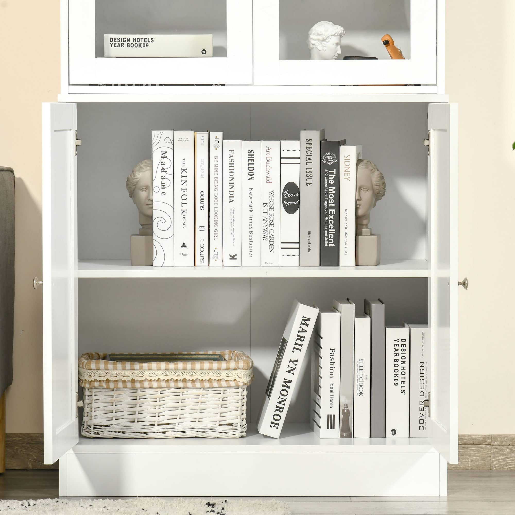 HOMCOM Bücherregal Bücherschrank mit 6 Fächern, Türen, Standregal Aufbewahrungsregal Bürporegal für Wohnzimmer, Büro 76x40x178,5 cm Weiß