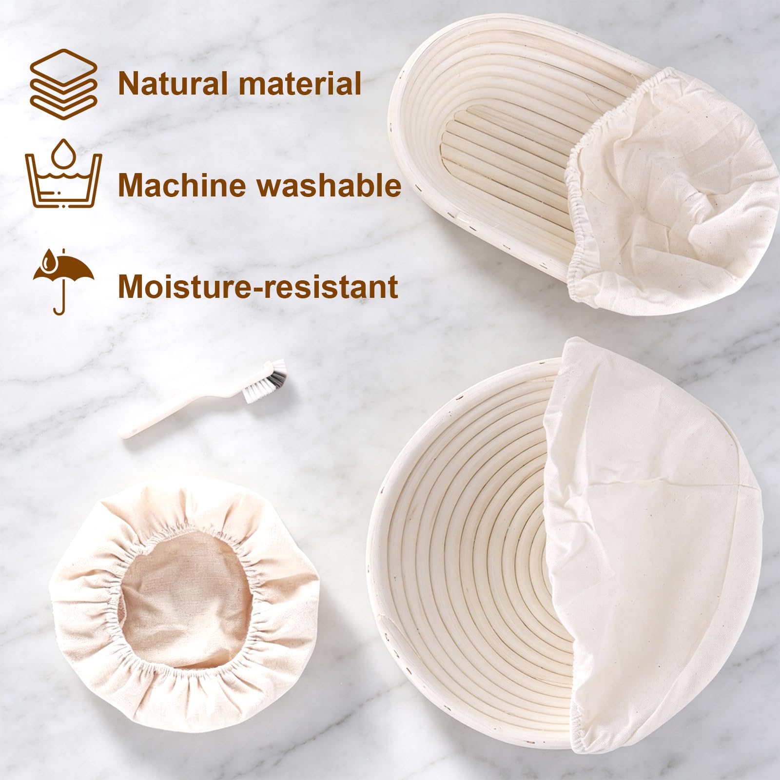 31 Piezas Banetones para Pan, Cesta de Fermentación para Pan con 23cm Ovalada + 25cm Redondo, Tarro de Fermentación, Bolsa de Almacenamiento, Accesorios para Hornear Pan