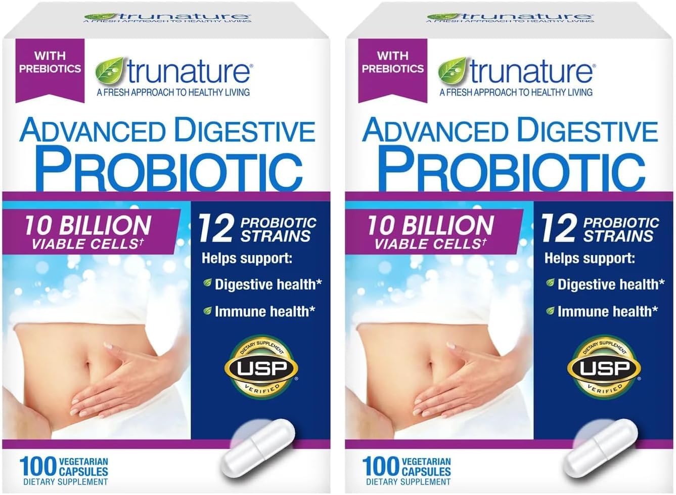 TruNature Advanced Digestive Probiotic, White, 100 Count (Pack of 2)