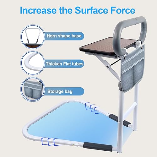 Miniatura 5 de Rieles de cama para adultos mayores, barandilla de cama con mesa plegable bidireccional, rieles de asistencia de cama para personas mayores con