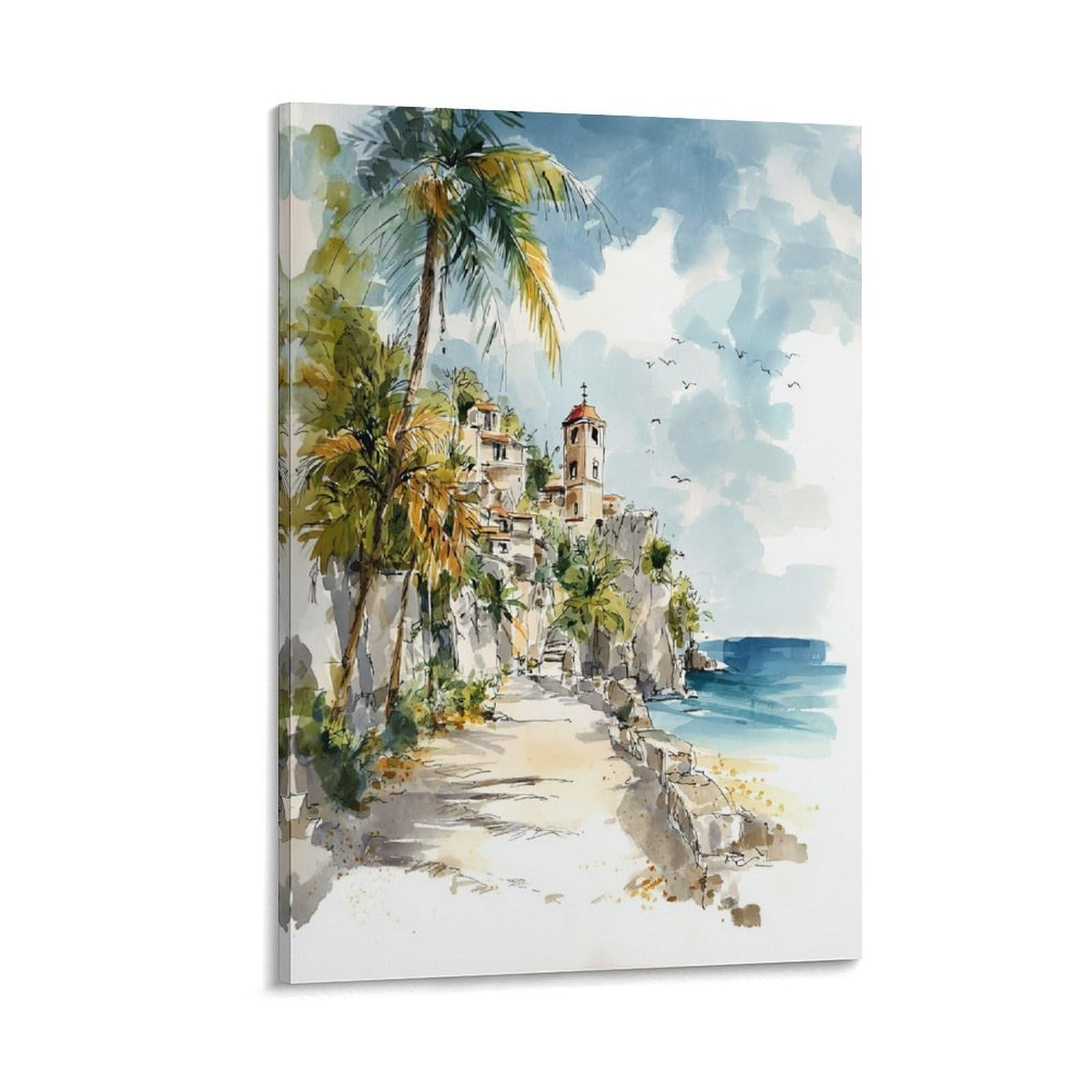 XWYMXZ Cozumel Watercolor Painting_ Coastal Wall Art Print_4 (2) 24x36inch(60x90cm) Vintage Watercolor Canvas Art