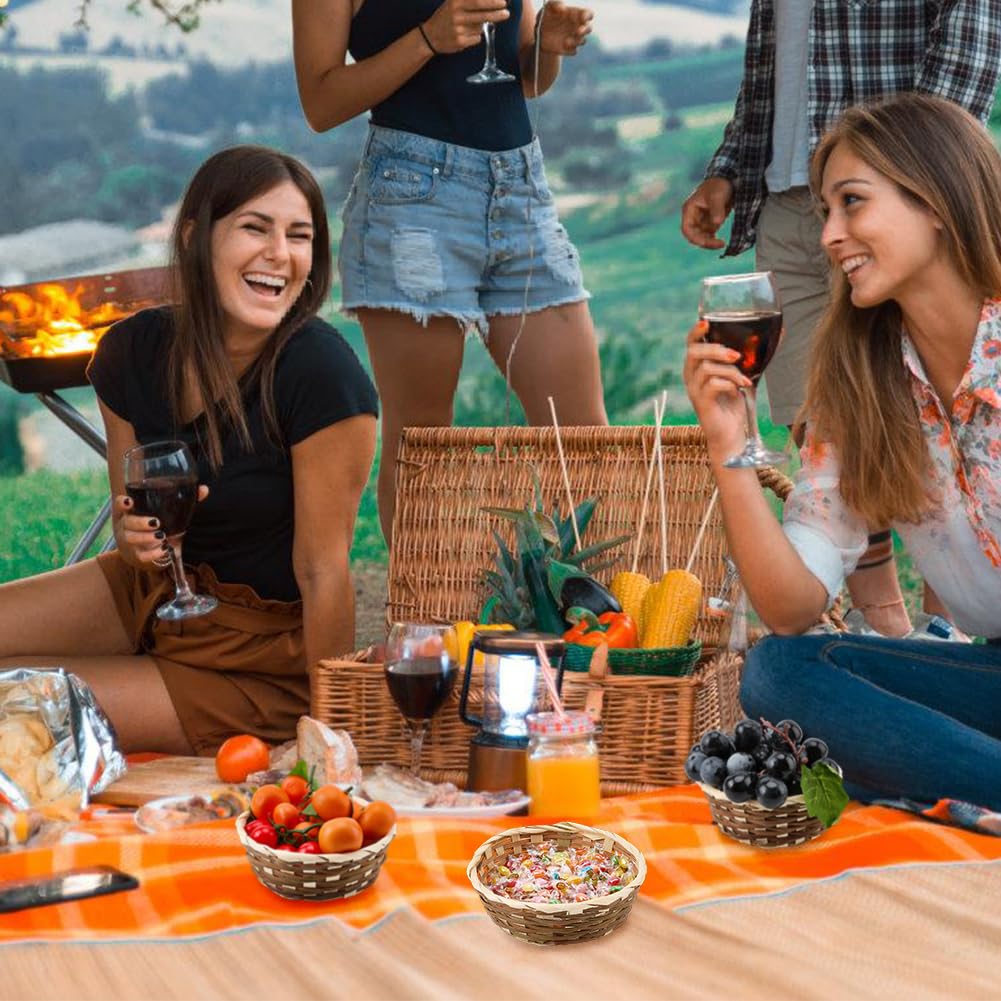 FINGERINSPIRE 12 cestas de almacenamiento de bambú y ratán, diámetro interior de 155 mm, contenedor para alimentos de ratán trenzado de color trigo, cesta trenzada artesanal para la organización de la